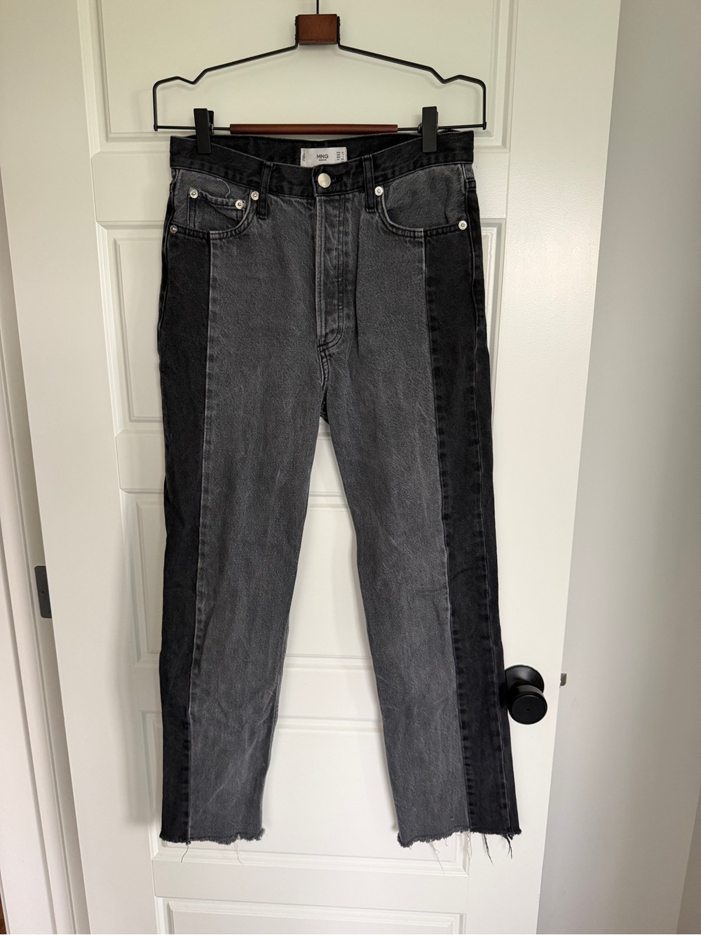 Mango Two-Tone Straight-Leg Jeans — Black & Grey